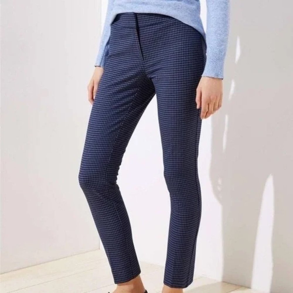 LOFT Marisa Skinny Trouser Pant - Navy Blue Checkered Plaid